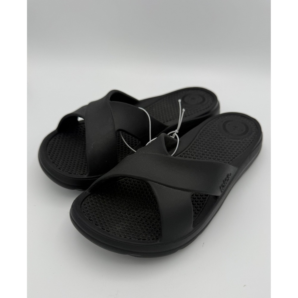 Totes Everywear Sol Bounce Black Cross Strap Slide Sandals Womens US 6 EU 37